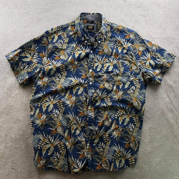 Lee Mens Hawaiian Shirt Size XXL Short Sleeve Tropical Floral Navy Casual Stretc - Picture 8 of 9